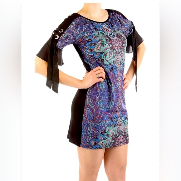 Desigual Yamina Mandala Shift Dress Women Medium Boho Rhinestone New With Tag - Picture 1 of 12